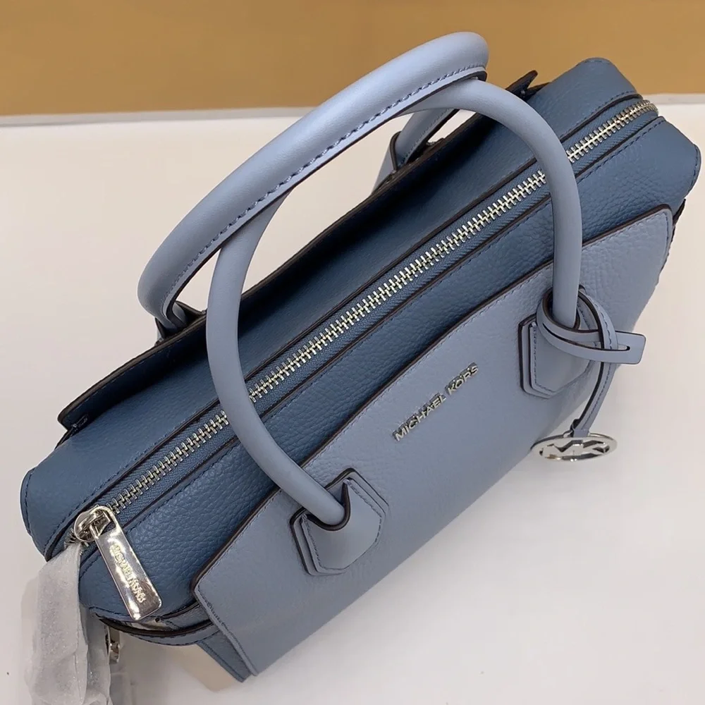 MICHAEL KORS Mercer Md Top Zip Color-Block Belted Satchel Crossbody Purse MK - Picture 10 of 15